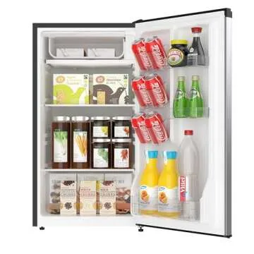 ARCTIC CHEF ACFR322 RCA Mini Refrigerator, Compact Freezer Compartment, Adjustable Thermostat Control, Reversible Door, Ideal Fridge for Dorm, Office, Apartment, Platinum Stainless, 3.2 Cubic Feet