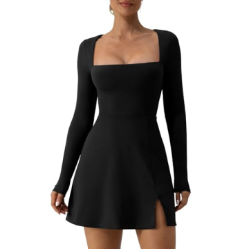 QINSEN Black Mini Dress: Elegant Long Sleeve, Flare Fit for Every Occasion