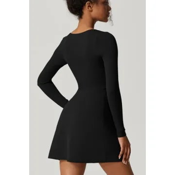 QINSEN Elegant Black Mini Dress Long Sleeve Flare Fit