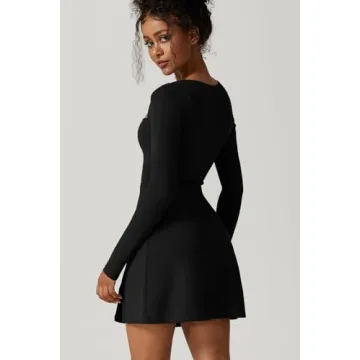 QINSEN Elegant Black Mini Dress Long Sleeve Flare Fit