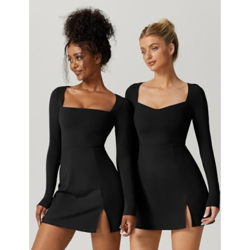 QINSEN Elegant Black Mini Dress Long Sleeve Flare Fit