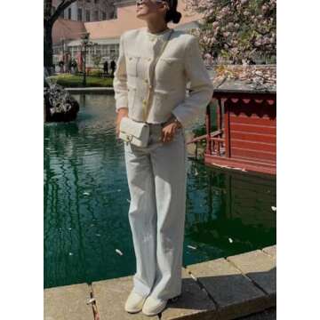 Chouyatou Women's Fall Business Casual Tweed Jacket - Elegant Blazer Coat