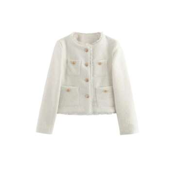 Chouyatou Women's Elegant Tweed Jacket for Fall