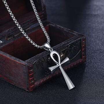 Rehoboth Ankh Pendant Necklace for Men's & Women's Premium Stainless Steel 24 Inch Silver Chain