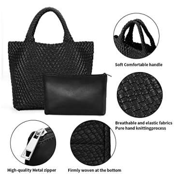 Woven bag for women,Fashion woven tote bag for women,Large vegan soft leather beach travel bag & pur...