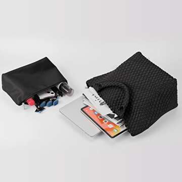 Woven bag for women,Fashion woven tote bag for women,Large vegan soft leather beach travel bag & purse,handmade shoulder bag (Black)