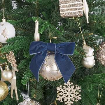 AIMUDI Dusty Blue Velvet Bows - 4.5" Blue Christmas Bows for Tree, Wreaths, Gift Wrapping & Wedding Decor - 12 PCs