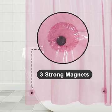 Shower Curtain Liner - Premium Clear Pink PEVA Shower Liner with 3 Magnets and Metal Grommets, Waterproof Lightweight Plastic Standard Size Bathroom Curtains - Translucent Pink