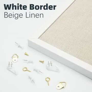 OWLKELA 24'' x 36'' Linen Bulletin Board, White Framed Corkboard, White Oak Frame Linen Cork Board, Vision Board and Decorative Hanging Pin Board