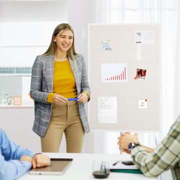 OWLKELA 24'' x 36'' Linen Bulletin Board, White Framed Corkboard, White Oak Frame Linen Cork Board, Vision Board and Decorative Hanging Pin Board