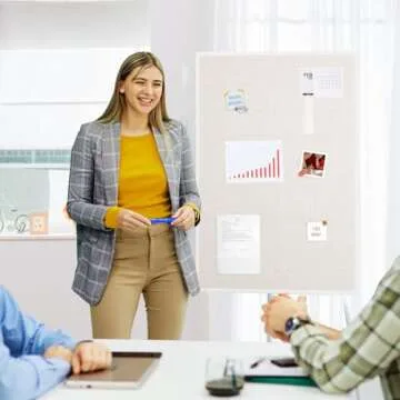 OWLKELA 24'' x 36'' Linen Bulletin Board, White Framed Corkboard, White Oak Frame Linen Cork Board, Vision Board and Decorative Hanging Pin Board