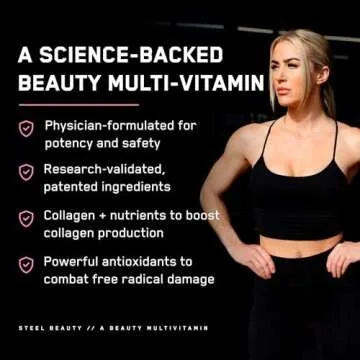SteelFit Steel Beauty Biotin Hair, Skin & Nails Vitamins Supplement | 30-Day Supply | Essential Nutrients for Longer, Stronger Hair Growth, Vibrant Nails & Radiant Skin