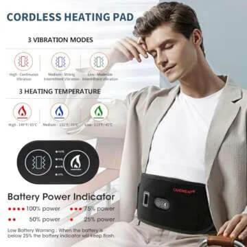 CUEHEAT Heated Waist Belt - Cordless Heating Pad for Low Back, Electrical Heating and Massage, Rechargeable Battery Powered (Black, 49 inches)
