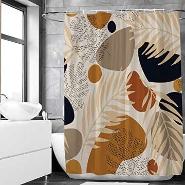 SHENGJUN 72x72 Inches Brown Leaves Shower Curtains Modern Abstract Full Leaf Plants Aesthetic Boho Fabric Printed Waterproof Polyester Shower Curtain for Bathroom with 12 Hooks …