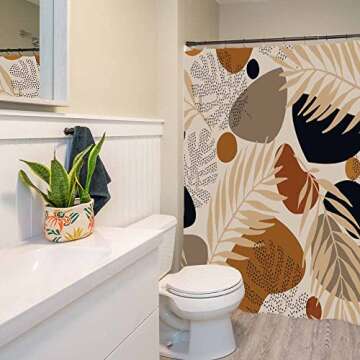 SHENGJUN 72x72 Inches Brown Leaves Shower Curtains Modern Abstract Full Leaf Plants Aesthetic Boho Fabric Printed Waterproof Polyester Shower Curtain for Bathroom with 12 Hooks …