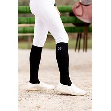 Free Ride Equestrian Socks | Knee High Socks for Women | Horse Lovers | Moisture Wicking Thin Cotton Women Socks | Black |