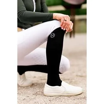 Free Ride Equestrian Socks | Knee High Socks for Women | Horse Lovers | Moisture Wicking Thin Cotton Women Socks | Black |