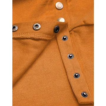 MEROKEETY Women's 2024 Fall Long Sleeve Snap Button Down Solid Color Knit Ribbed Neckline Cardigans Mustard