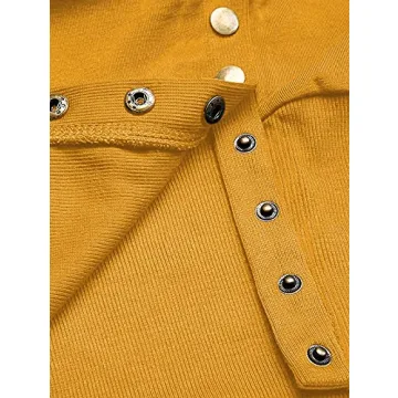 MEROKEETY Women's 2024 Fall Long Sleeve Snap Button Down Solid Color Knit Ribbed Neckline Cardigans Mustard