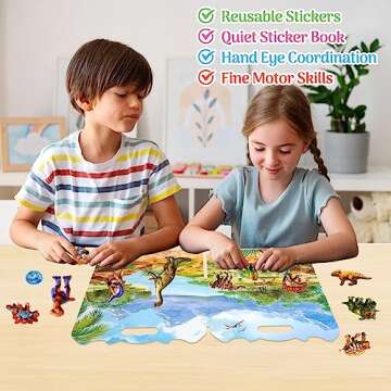 Reusable Dinosaur Sticker Book for Toddlers and Kids | Ages 2-4, 3-5 | Puffy Dino Stickers Activity Pad for Boys and Girls 1-3,4-8 | Quiet Busy Book | Road Trip Car Plane Travel Toys.