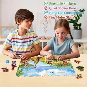 Reusable Dinosaur Sticker Book for Toddlers and Kids | Ages 2-4, 3-5 | Puffy Dino Stickers Activity Pad for Boys and Girls 1-3,4-8 | Quiet Busy Book | Road Trip Car Plane Travel Toys.