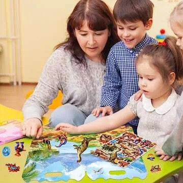 Reusable Dinosaur Sticker Book for Toddlers and Kids | Ages 2-4, 3-5 | Puffy Dino Stickers Activity Pad for Boys and Girls 1-3,4-8 | Quiet Busy Book | Road Trip Car Plane Travel Toys.