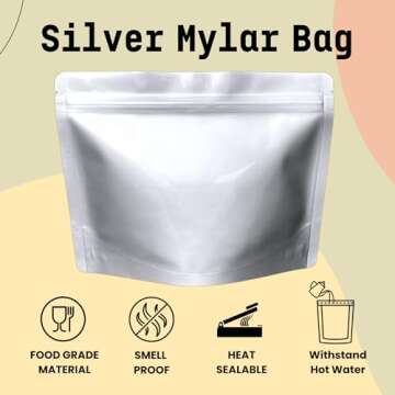 Chamigon 50 Pack 7.5 Mil Mylar Stand Up Bags - 8.5x6.5 Inches Resealable Smell Proof Bag withstand H...
