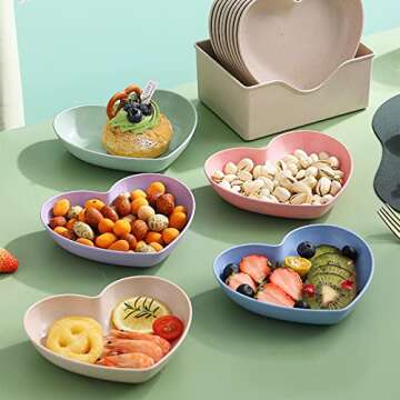 Incauca 5 Pack 6 Inch Heart Shape Mini Dipping Sauces Bowls, Unbreakable Wheat Straw Small Snack Des...