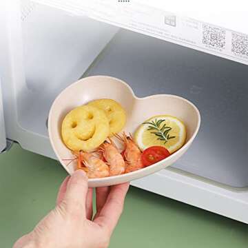 Incauca 5 Pack 6 Inch Heart Shape Mini Dipping Sauces Bowls, Unbreakable Wheat Straw Small Snack Dessert Dishes, Salad Plates for Sushi Side Dish Fruit Appetizer Cake, Purple