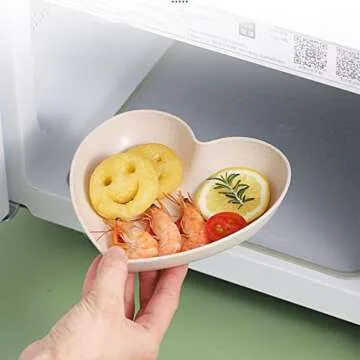 Incauca 5 Pack 6 Inch Heart Shape Mini Dipping Sauces Bowls, Unbreakable Wheat Straw Small Snack Dessert Dishes, Salad Plates for Sushi Side Dish Fruit Appetizer Cake, Purple