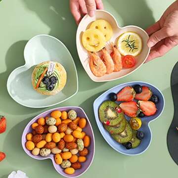 Incauca 5 Pack 6 Inch Heart Shape Mini Dipping Sauces Bowls, Unbreakable Wheat Straw Small Snack Dessert Dishes, Salad Plates for Sushi Side Dish Fruit Appetizer Cake, Purple