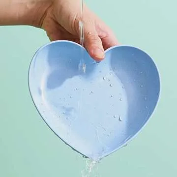 Incauca 5 Pack 6 Inch Heart Shape Mini Dipping Sauces Bowls, Unbreakable Wheat Straw Small Snack Dessert Dishes, Salad Plates for Sushi Side Dish Fruit Appetizer Cake, Purple