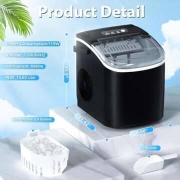 Antarctic Star Countertop Ice Maker Portable Ice Machine with Handle,Self-Cleaning Ice Makers, 26Lbs/24H, 9 Ice Cubes Ready in 6 Mins for Home Kitchen Bar Party (Black)