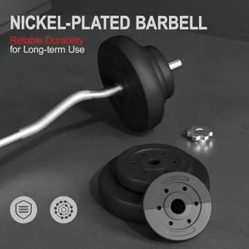 Yaheetech Barbell Weight Set - Olympic Curl Bar & 6 Olympic Weights & 2 Olympic Barbell Clamps for Lifts 44LB