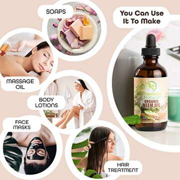Organic Neem Oil for Skin Neem Oil for Hair Need Oil 100% Pure Cold Pressed Neem Oil for Essential Oil Mixing Neem Oil for Plants Neem Cake Massage Oil Neem Oil Spray for Indoor Plants 4oz