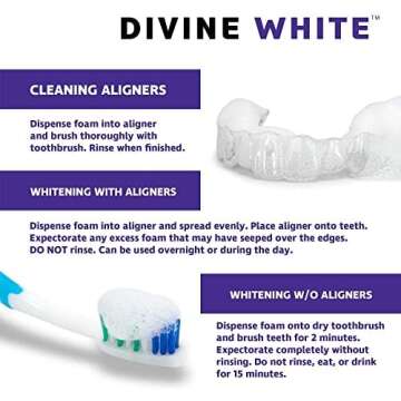 Divine White Dual-Action Stain Removal Aligner/retainer Cleaner and Teeth Whitening Foam- Hydrogen Peroxide-Good for Invisalign, ClearCorrect, SmileDirectClub, Candid -Oral Care-Toothpaste Replacement