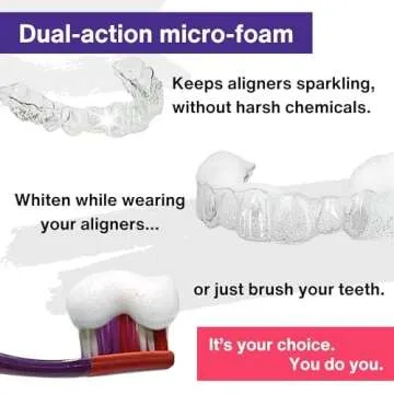 Divine White Dual-Action Stain Removal Aligner/retainer Cleaner and Teeth Whitening Foam- Hydrogen Peroxide-Good for Invisalign, ClearCorrect, SmileDirectClub, Candid -Oral Care-Toothpaste Replacement