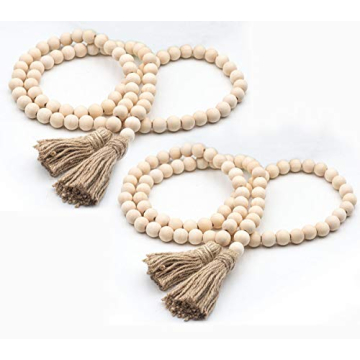 LSKYTOP 58 Inches Wood Bead Garland,Wooden Beads with Tassel,Farmhouse Beads Rustic Prayer Beads Boh...