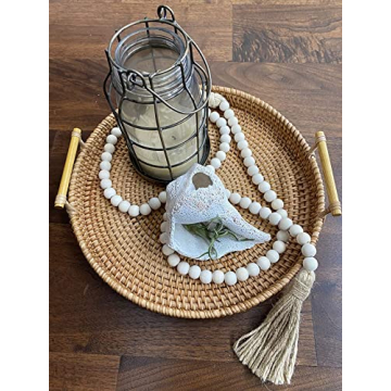LSKYTOP 58 Inch Wood Bead Garland with Tassels for Farmhouse Decor