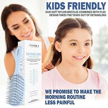 Detangler Brush by Fiora Naturals - 100% Bio-Friendly Detangling brush w/Ultra-Soft Bristles - Glide Through Tangles with Ease - For Curly, Fine, Black Natural, Women, Men, Kids - Dry and Wet Hair