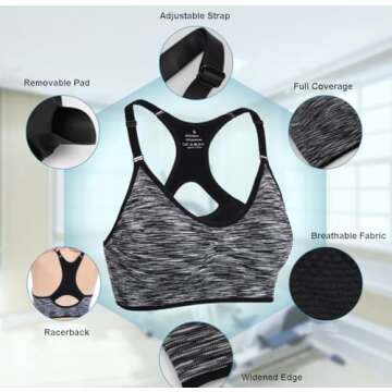 YEYELE Comfort Sports Bra for Women with Removable Pads