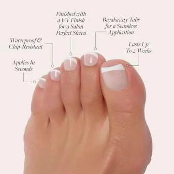 Glamnetic Press On Toenails - MaDamn | Classic White French Tip Fake Toe Nails with a Glossy Finish | 16 Sizes - 32 Toe Nail Kit with Glue