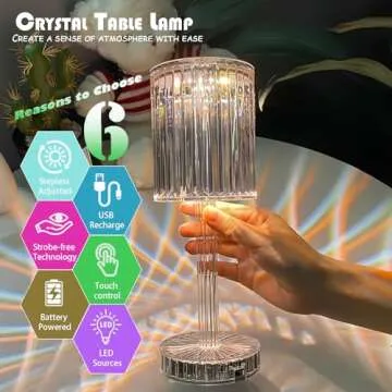 Solis Convene Crystal Table Lamp,RGB Changing Touch Table Lamp with Remote Control,USB Rechargeable ...
