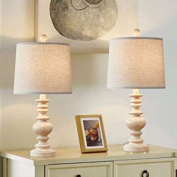 BOBOMOMO Tradition 20.5" Rustic Table Lamp Set of 2 for Living Room Farmhouse Bedside Desk Lamps Bedroom Nightstand Vintage Lamps Linen Washed（Suitable for Decorating Small Areas）