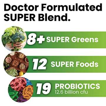 Natural Super Greens Powder Organic| Green Supplements| Great Tasting Fruits and Vegetables Juice & Smoothie Mix| Probiotics & Digestive Enzymes| Green Superfood Spirulina & Chlorella (Coconut)