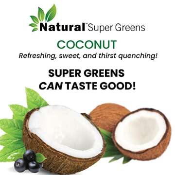 Natural Super Greens Powder Organic| Green Supplements| Great Tasting Fruits and Vegetables Juice & Smoothie Mix| Probiotics & Digestive Enzymes| Green Superfood Spirulina & Chlorella (Coconut)