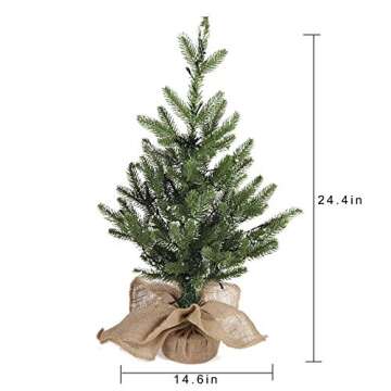 MorTime 24 Inch Mini Artificial Christmas Tree with 50 LED Lights, 2 ft Table Top Christmas Pine Tre...
