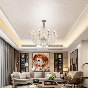 Durahonn Crystal Chandelier K9 Clear Crystal 10 Lights E12 Bulbs Crystal Pendant Lighting Fixture fo...