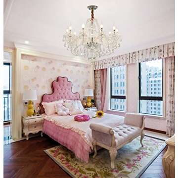 Durahonn Crystal Chandelier K9 Clear Crystal 10 Lights E12 Bulbs Crystal Pendant Lighting Fixture for Dining Room, Living Room, Bedroom Crystal Ceiling Lights 32in (10 Lights)