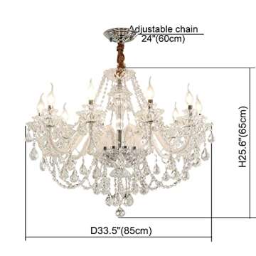 Durahonn Crystal Chandelier K9 Clear Crystal 10 Lights E12 Bulbs Crystal Pendant Lighting Fixture for Dining Room, Living Room, Bedroom Crystal Ceiling Lights 32in (10 Lights)